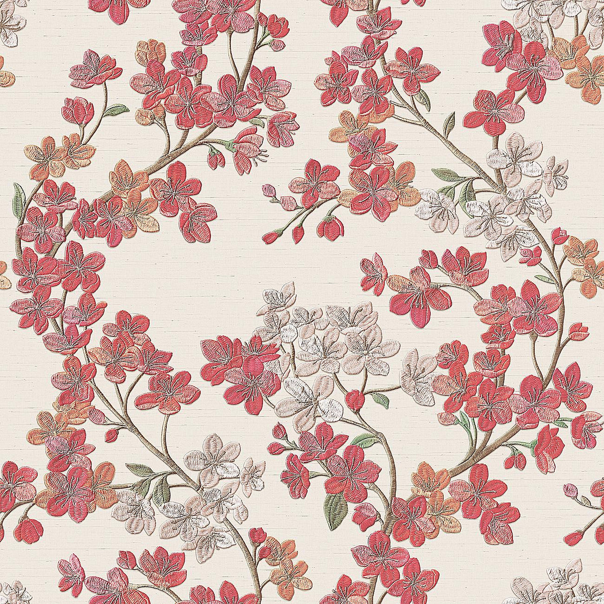 Veer Decor Embroidered Cherry Bloom Pink Wallpaper