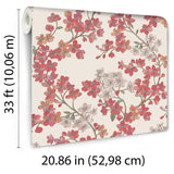 Veer Decor Embroidered Cherry Bloom Pink Wallpaper