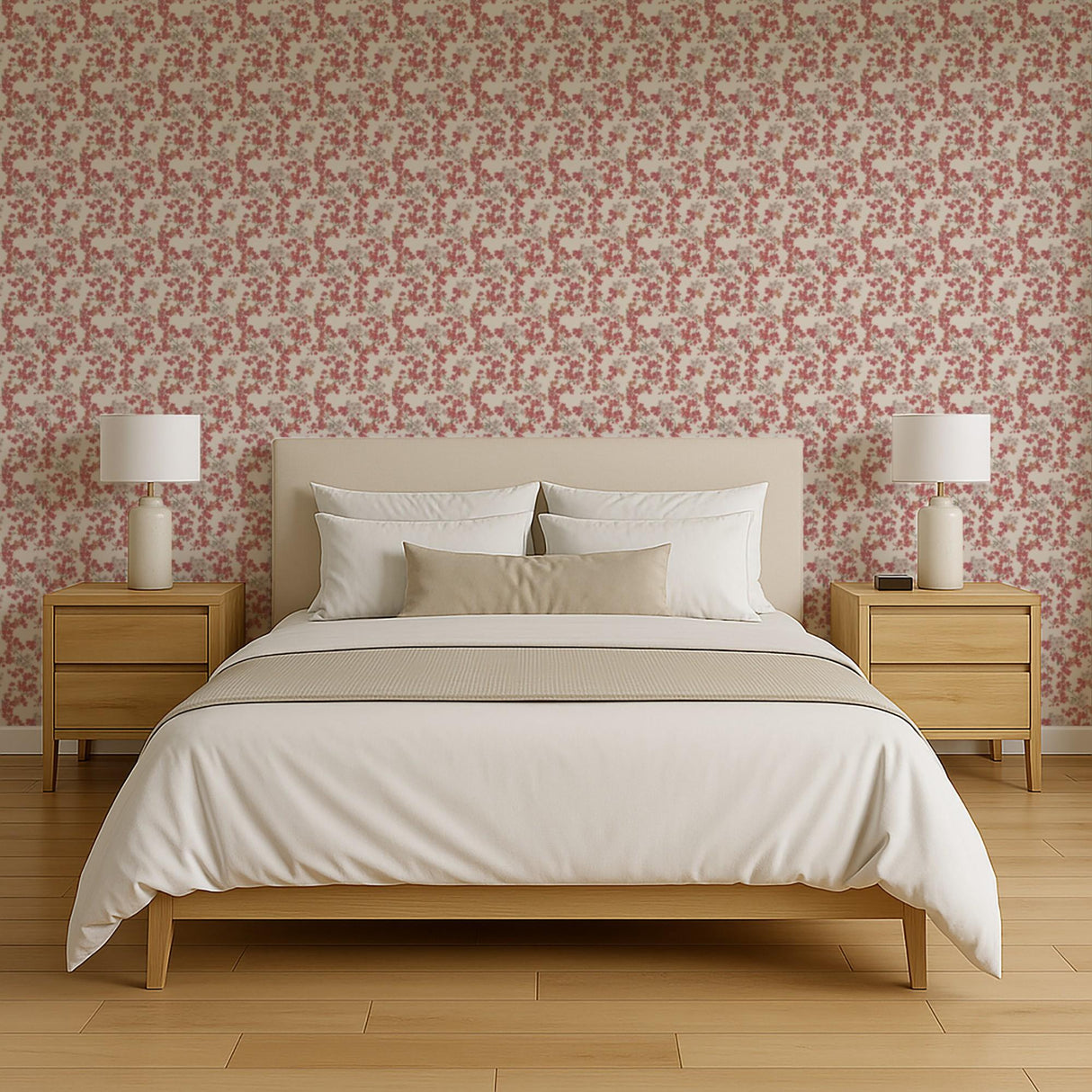 Veer Decor Embroidered Cherry Bloom Pink Wallpaper