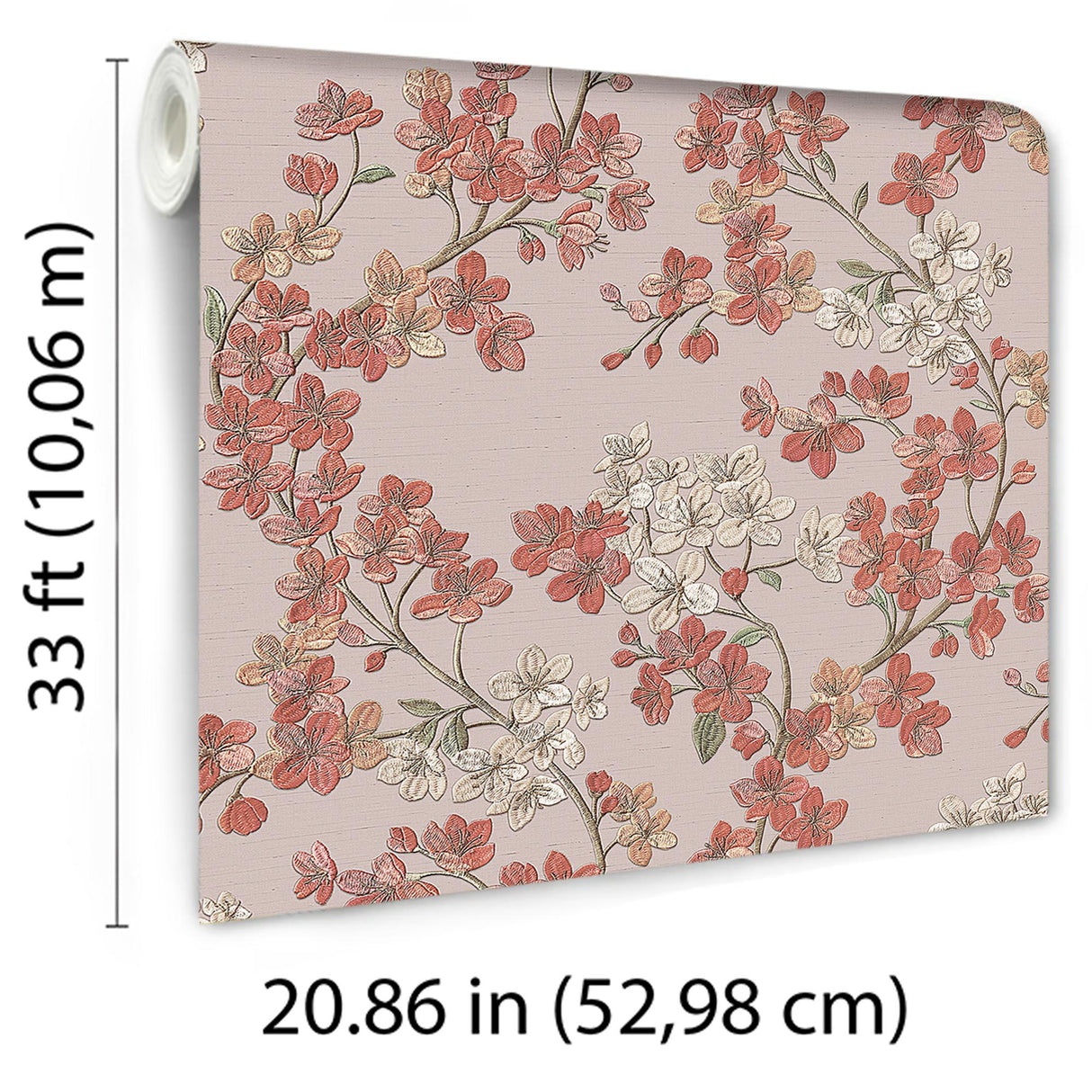 Veer Decor Embroidered Cherry Bloom Red Wallpaper