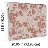 Veer Decor Embroidered Cherry Bloom Red Wallpaper