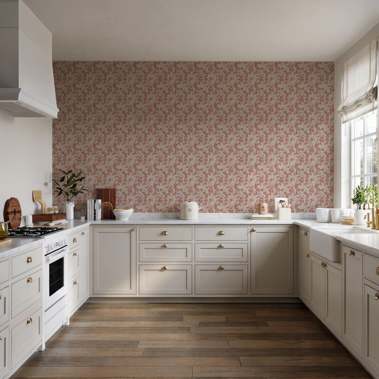 Veer Decor Embroidered Cherry Bloom Red Wallpaper