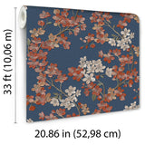 Veer Decor Embroidered Cherry Bloom Navy Wallpaper