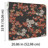 Veer Decor Embroidered Cherry Bloom Black Wallpaper