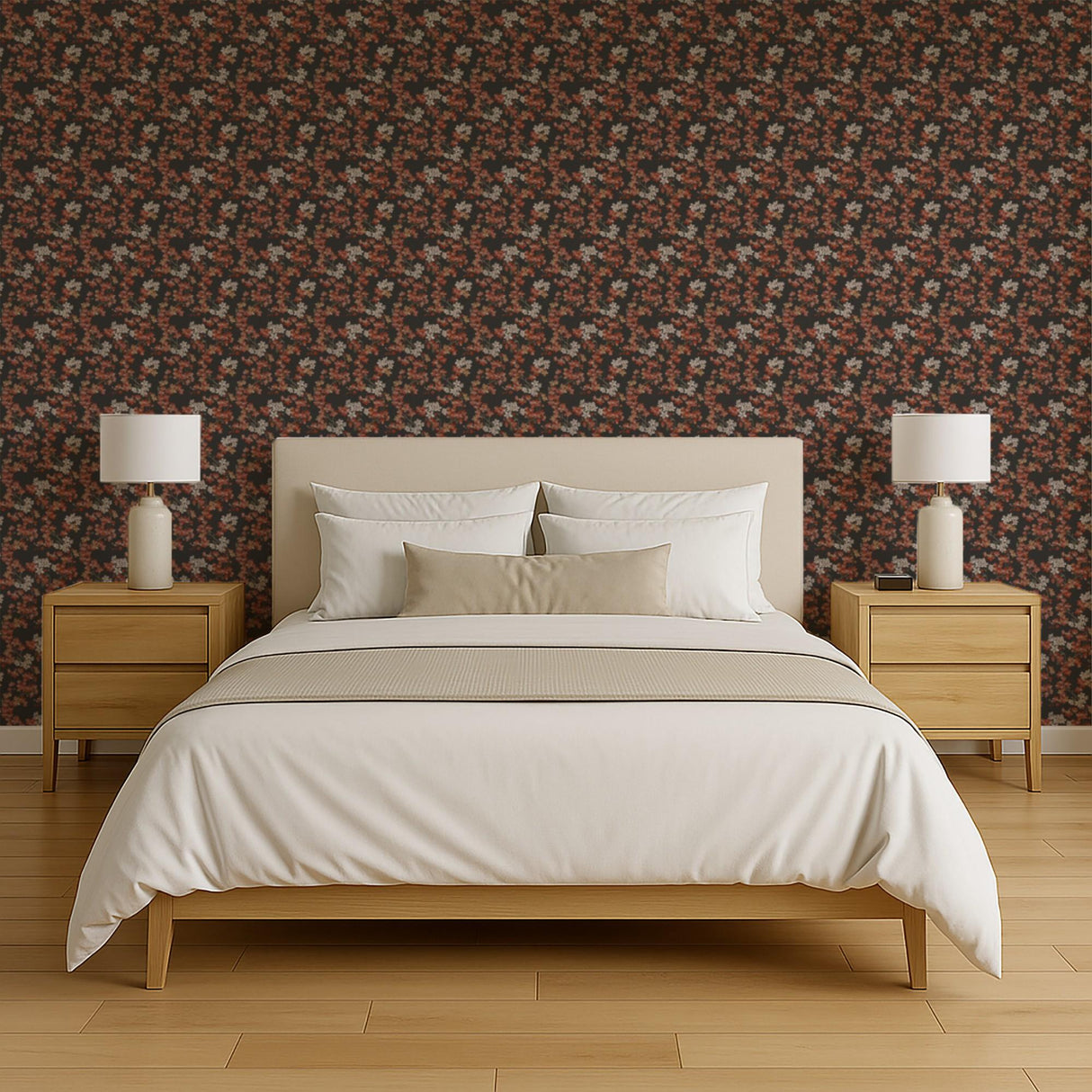 Veer Decor Embroidered Cherry Bloom Black Wallpaper