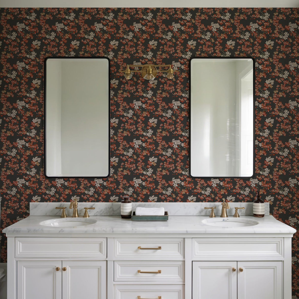 Veer Decor Embroidered Cherry Bloom Black Wallpaper
