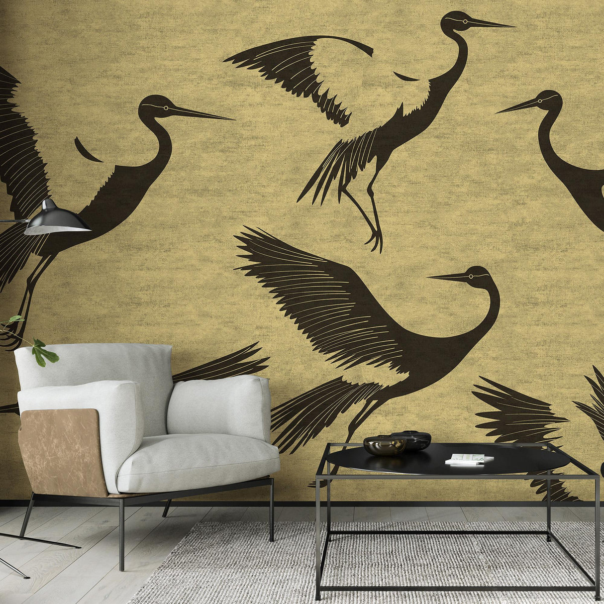 Veer Decor Black Feathers Gold Wall Mural