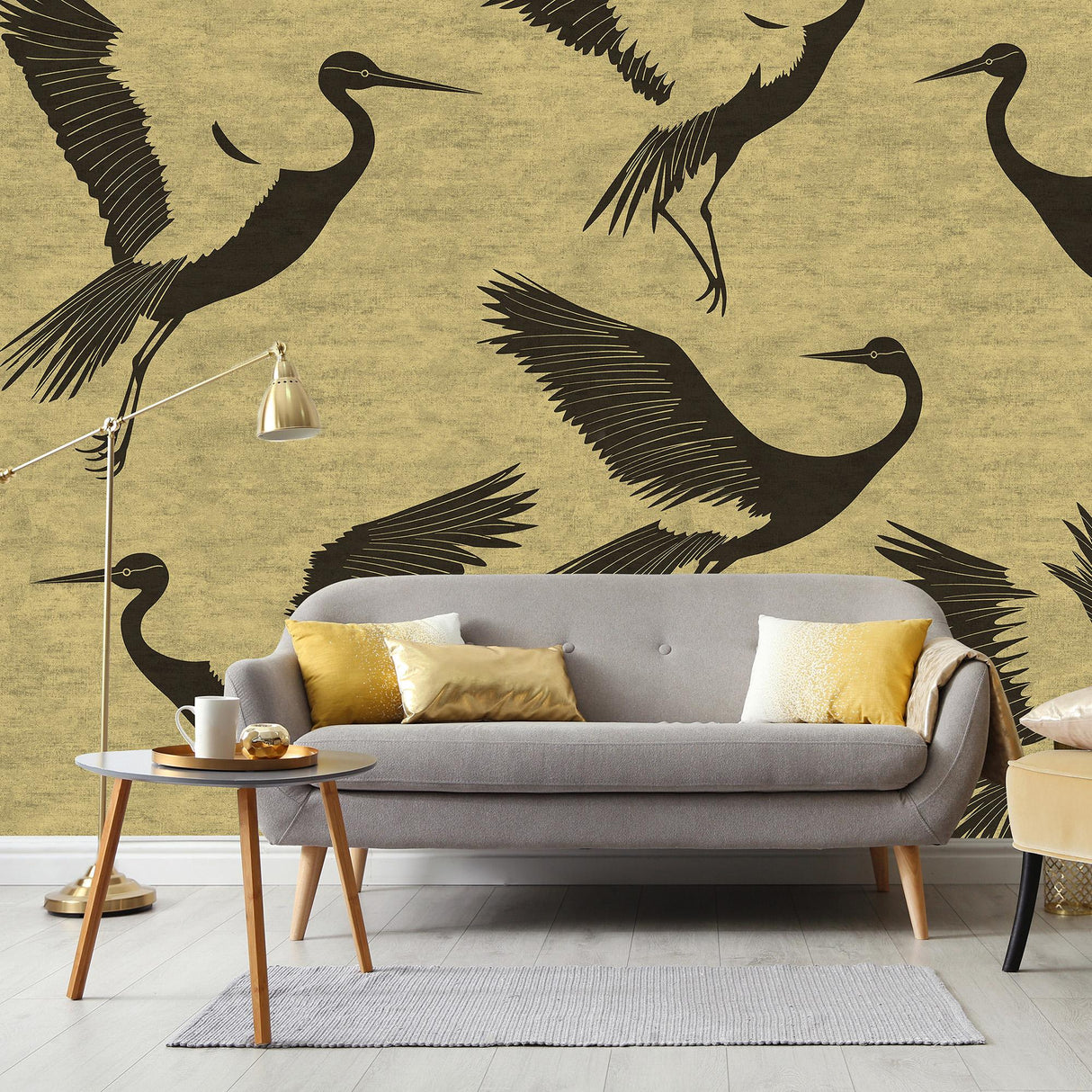 Veer Decor Black Feathers Gold Wall Mural