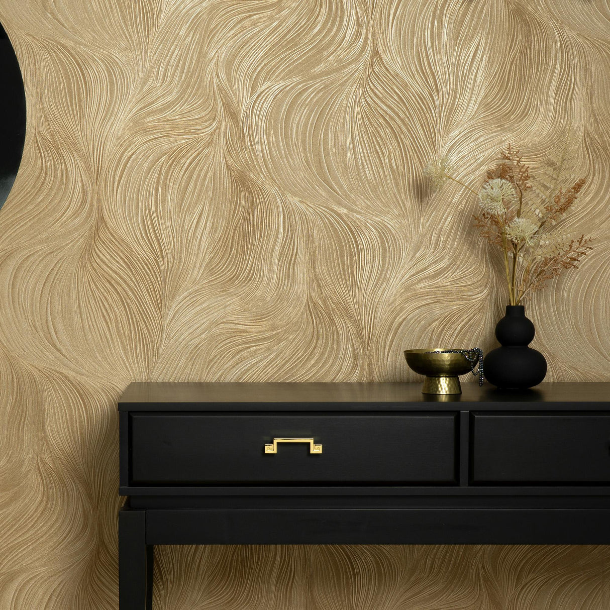 Veer Decor Waves of Light Gold Wallpaper