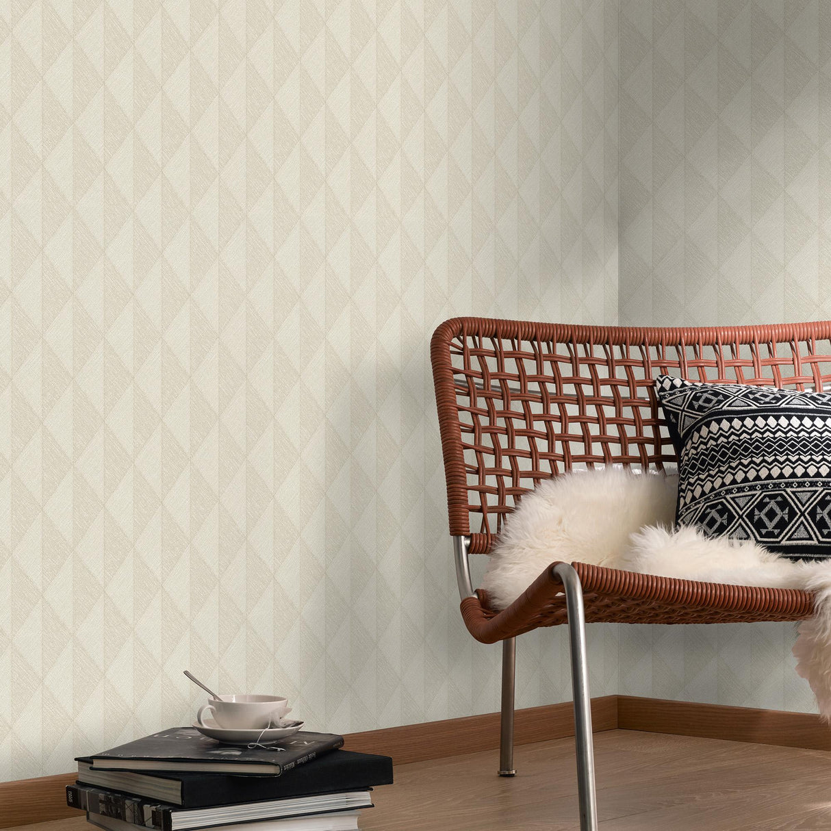 Veer Decor Woven Diamond Whisper Beige Wallpaper