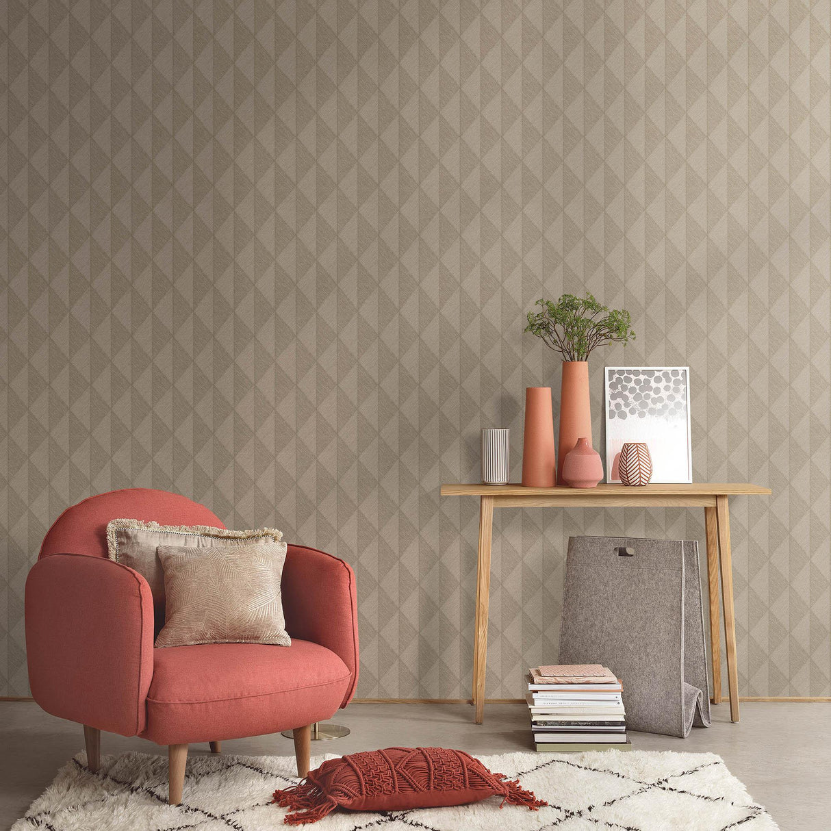 Veer Decor Woven Diamond Whisper Brown Wallpaper