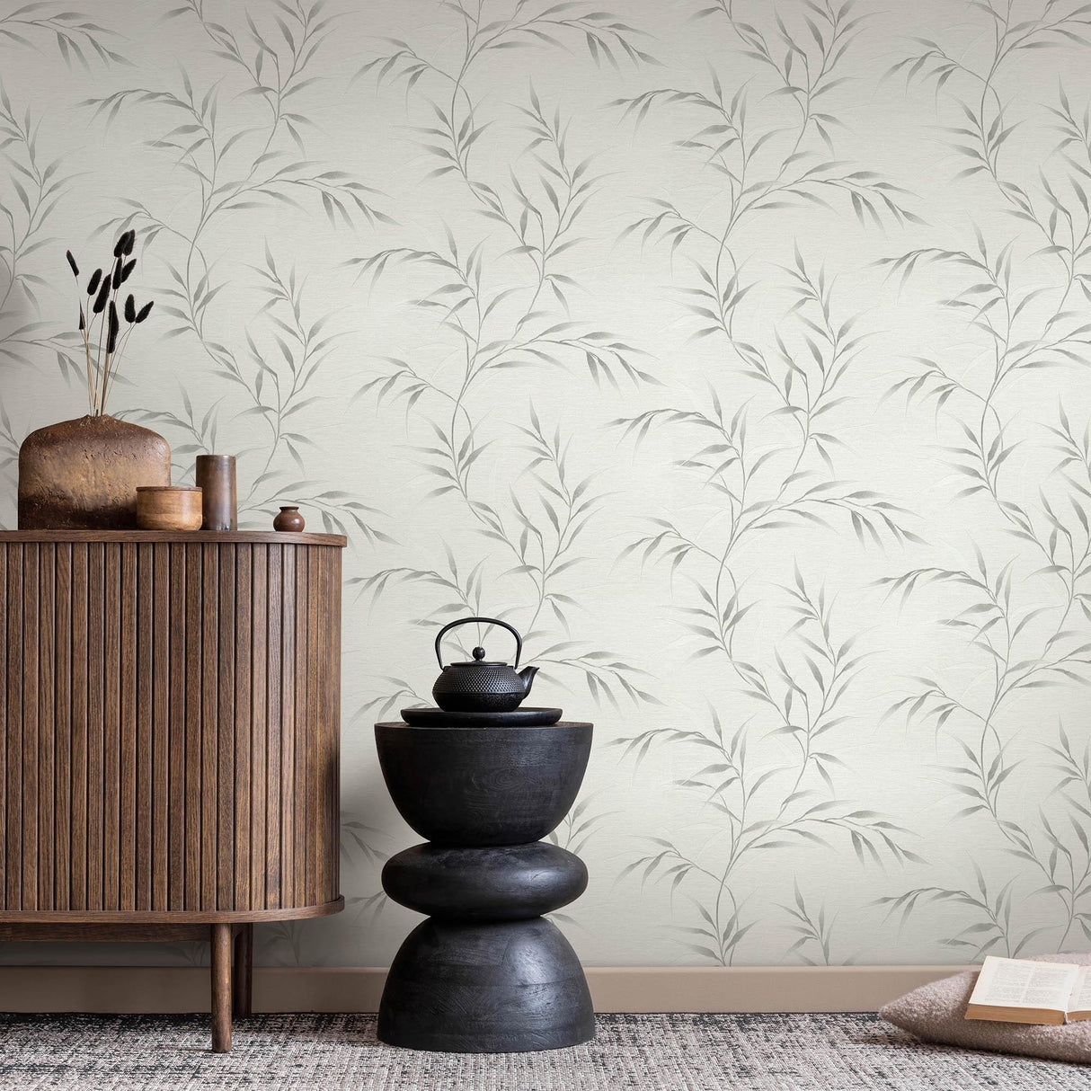 Veer Decor Yamato Leaves Grey Wallpaper