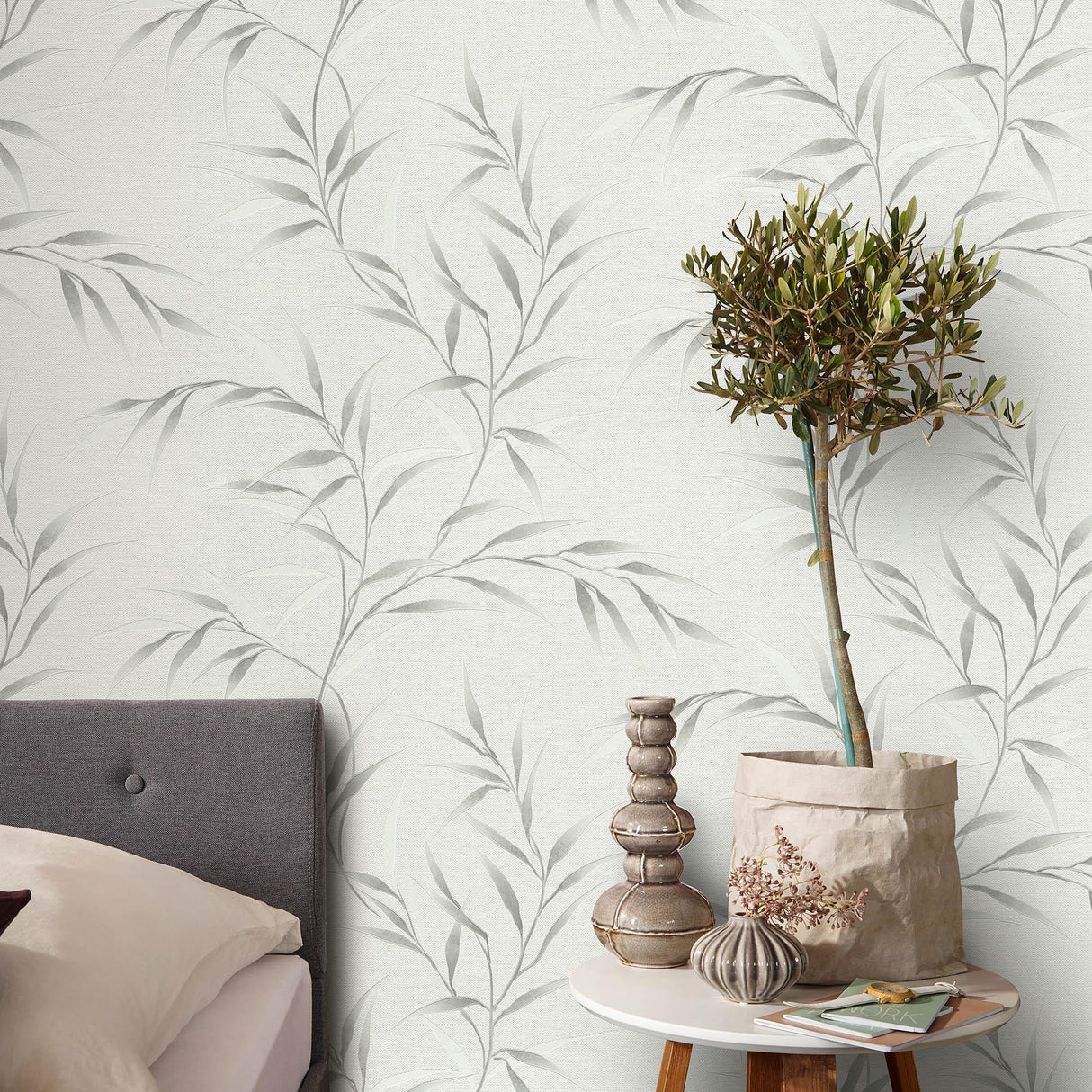 Veer Decor Yamato Leaves Grey Wallpaper