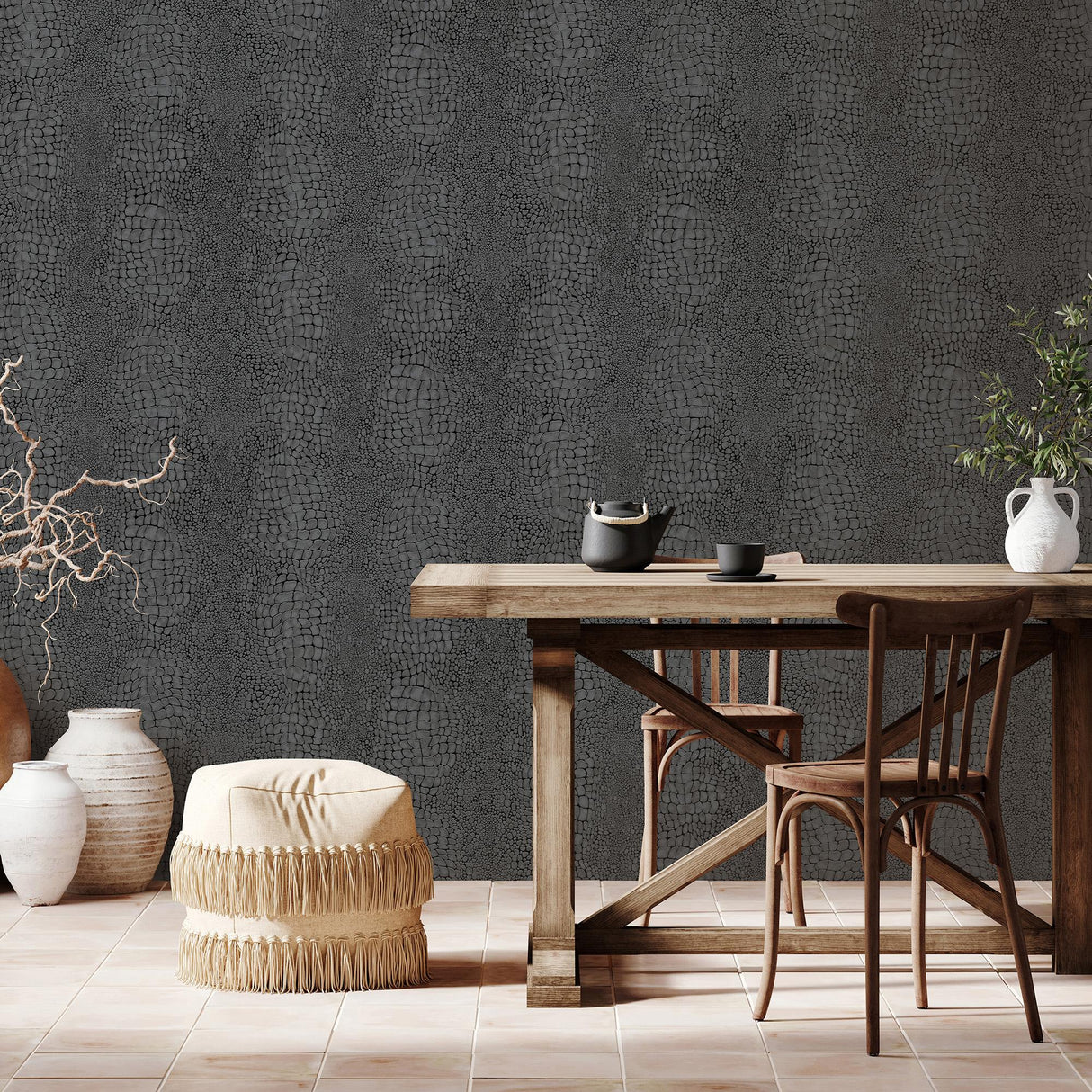 Veer Decor Scala Crocodile Skin Black Wallpaper