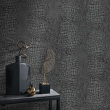 Veer Decor Scala Crocodile Skin Black Wallpaper