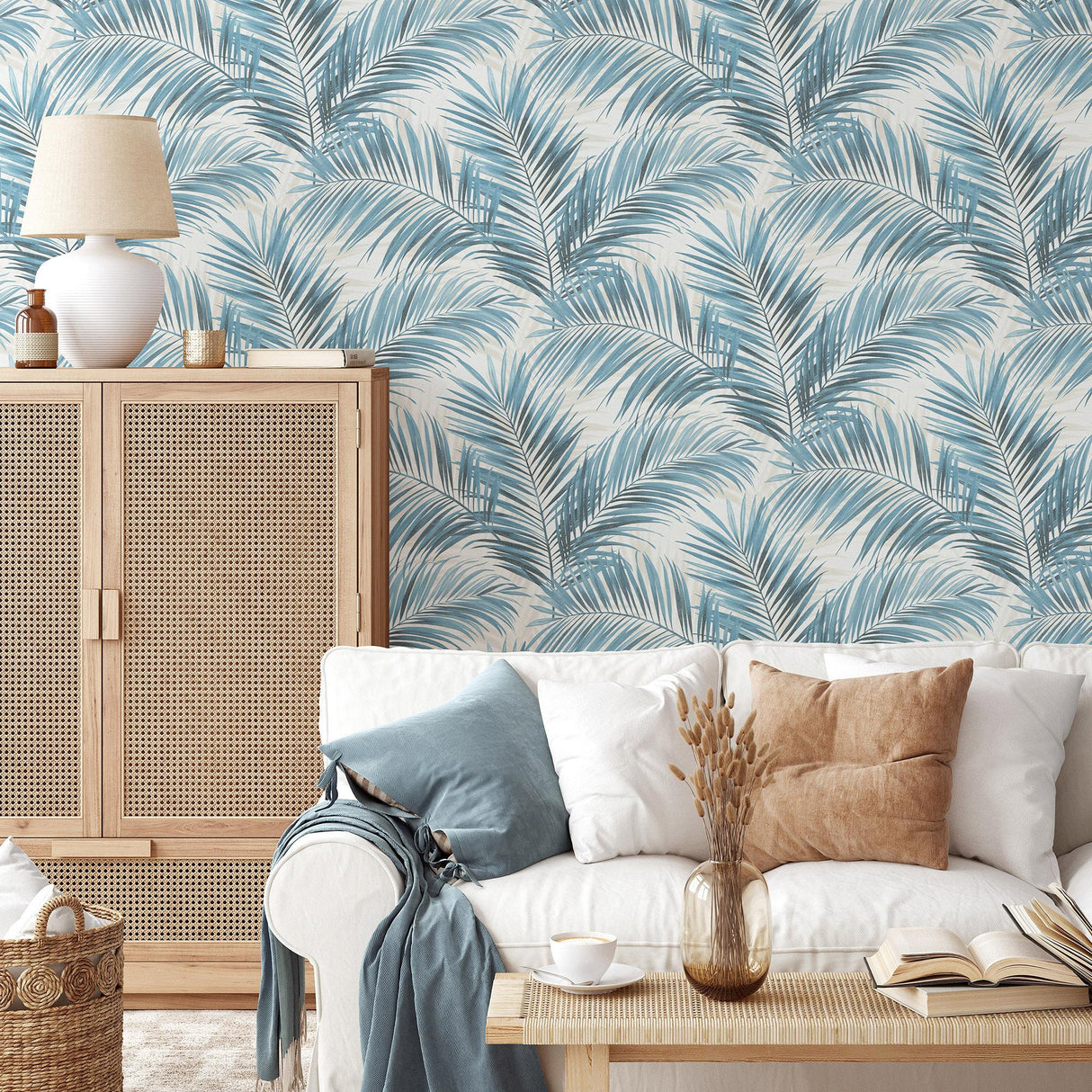 Veer Decor Calvado Palm Blue Wallpaper