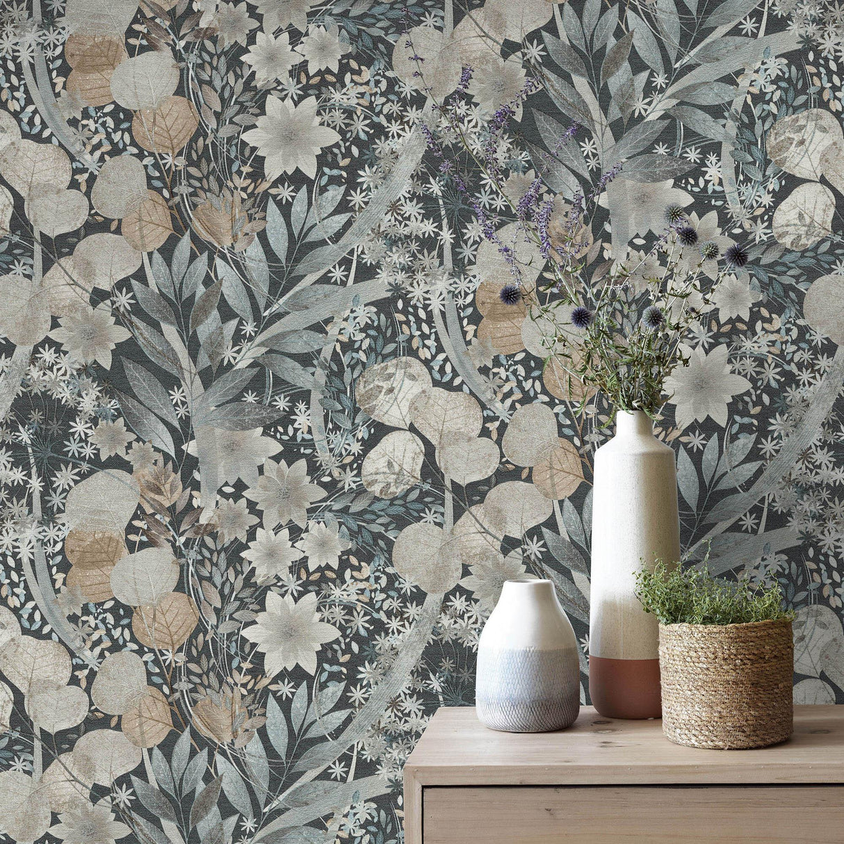 Veer Decor Secret Grove Navy Wallpaper