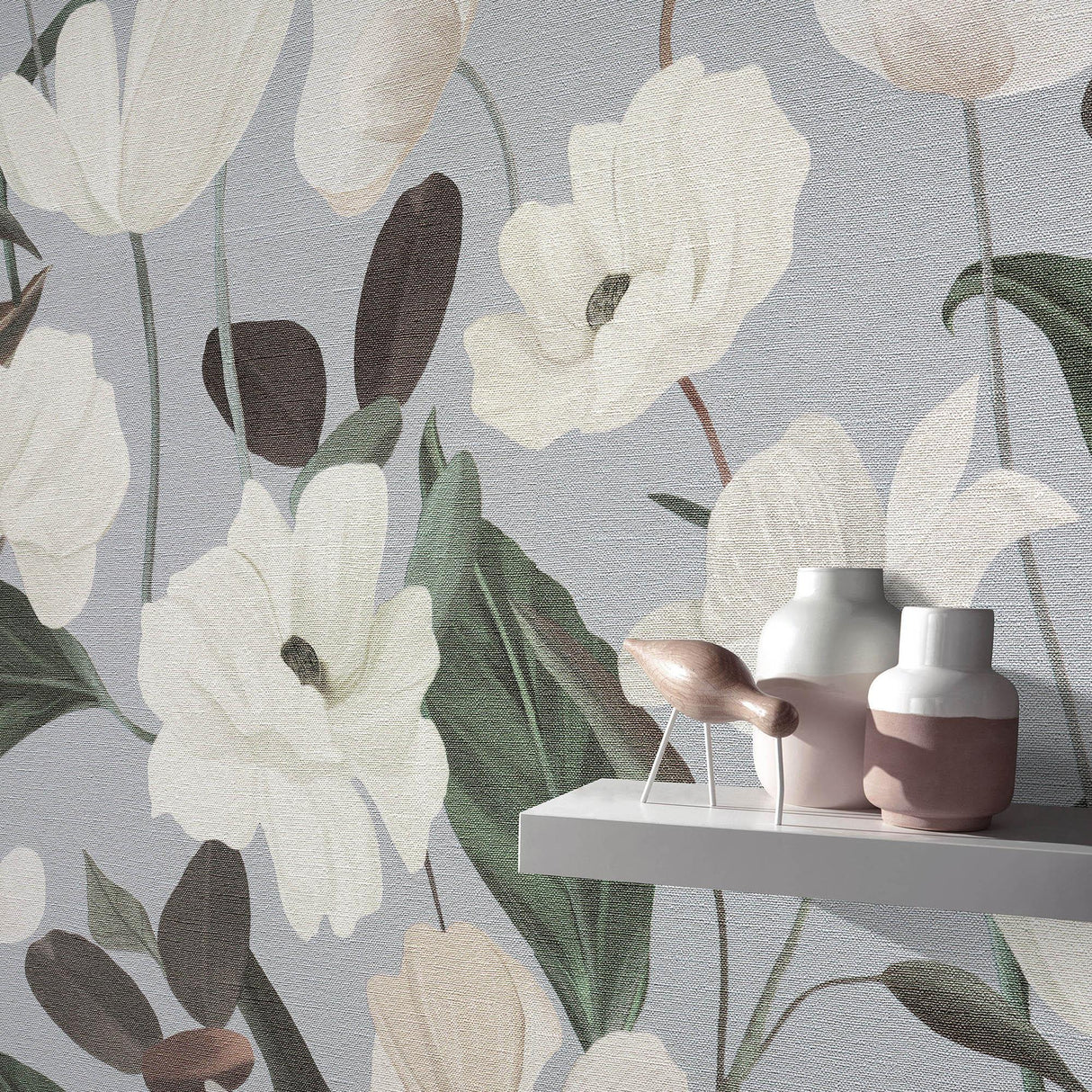Veer Decor Fairy Blossom Grey Wallpaper