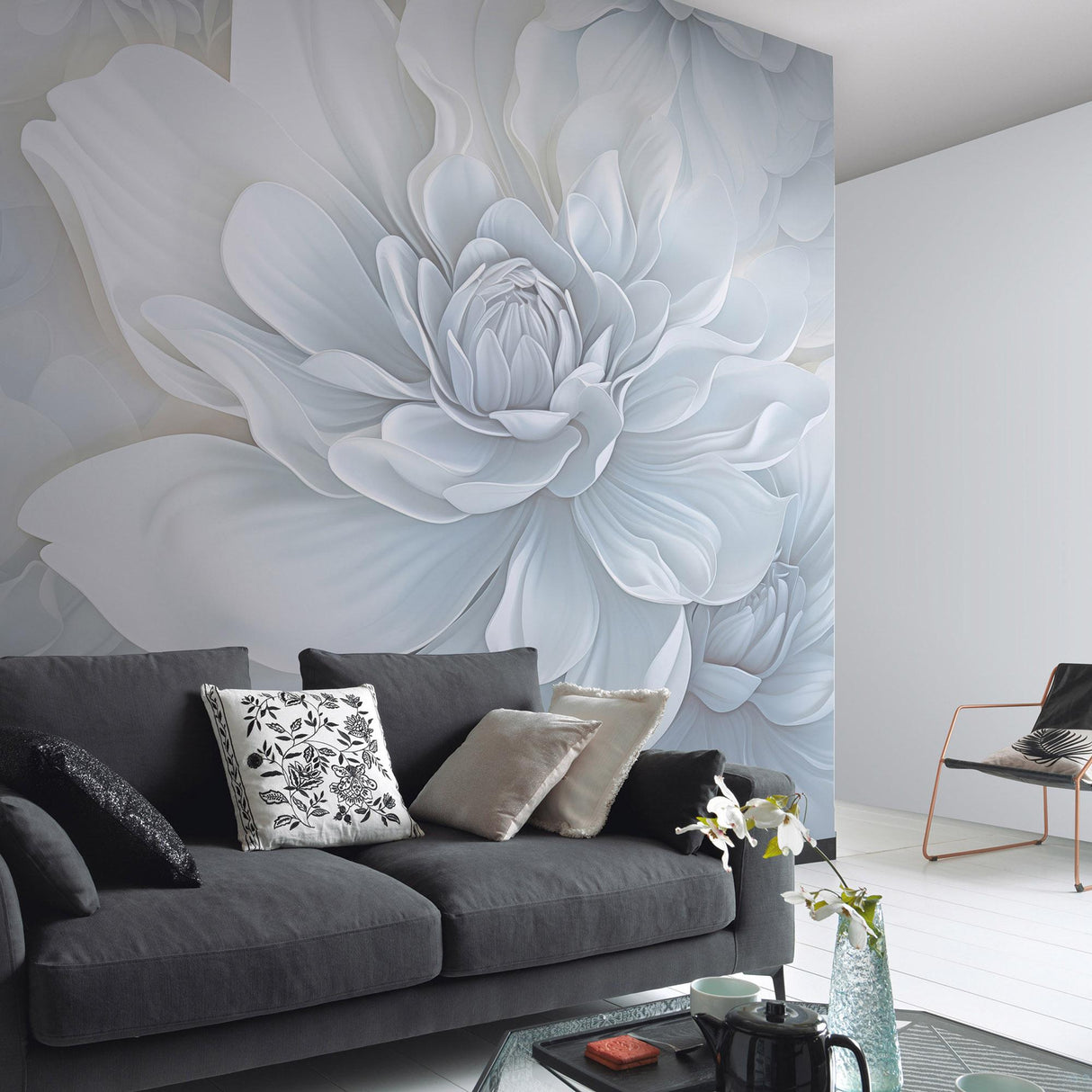 Veer Decor Pale Floral Beauty Grey Wall Mural