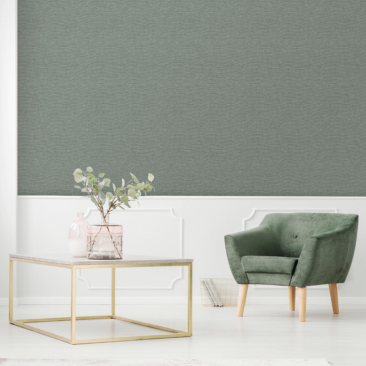 Veer Decor Antibes Linen Weave Texture Green Wallpaper