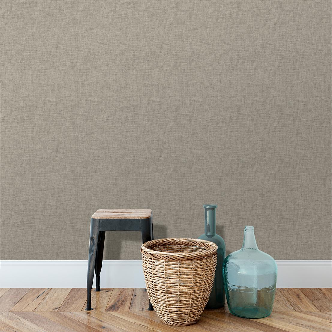 Veer Decor Antibes Linen Weave Texture Tan Wallpaper
