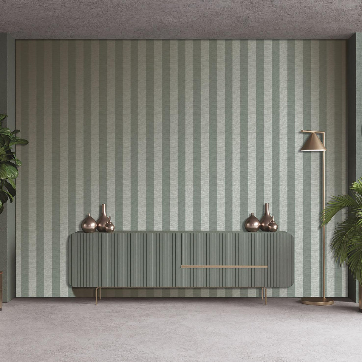Veer Decor Antibes Linen Stripes Green Wallpaper
