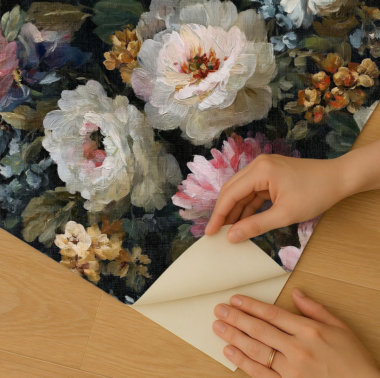 Veer Decor Floral Painting Pink Peel & Stick Wallpaper