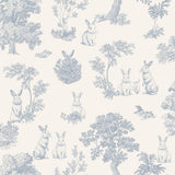 Veer Decor Cottontails Bunny Toile Blue Wallpaper