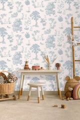 Veer Decor Cottontails Bunny Toile Blue Wallpaper
