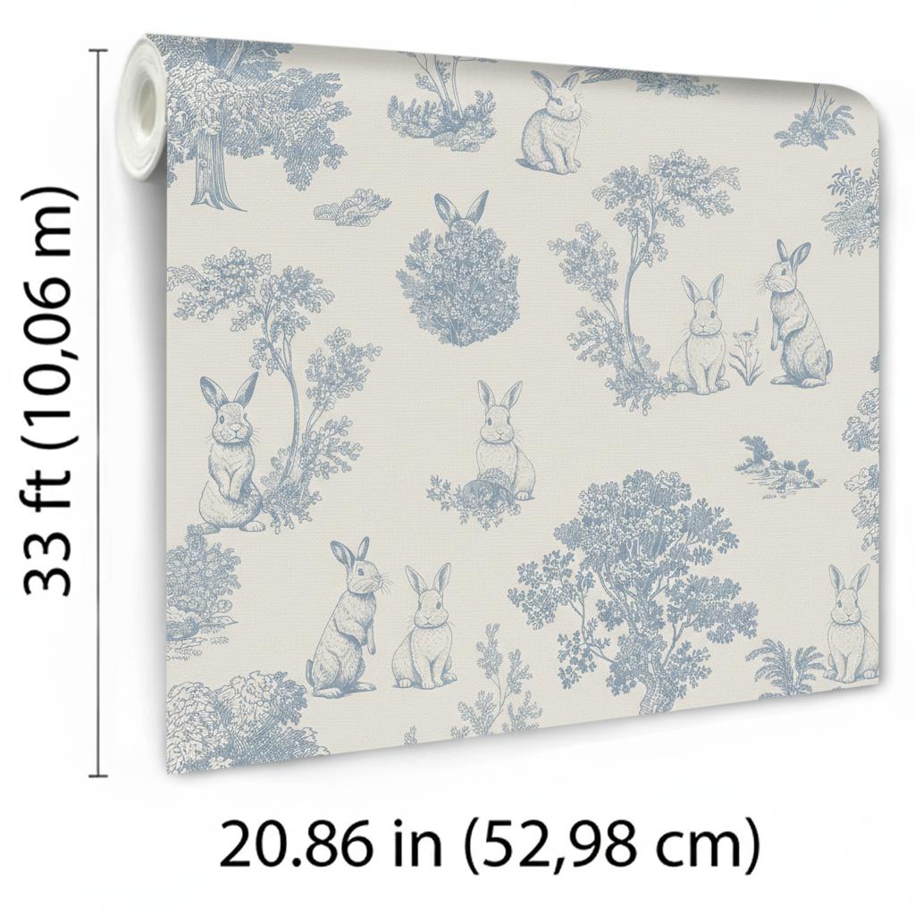 Veer Decor Cottontails Bunny Toile Blue Wallpaper
