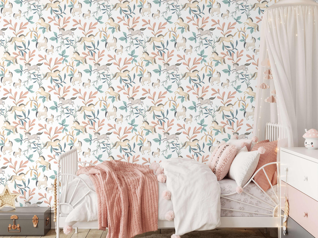 Veer Decor Enchanted Unicorns Green Wallpaper