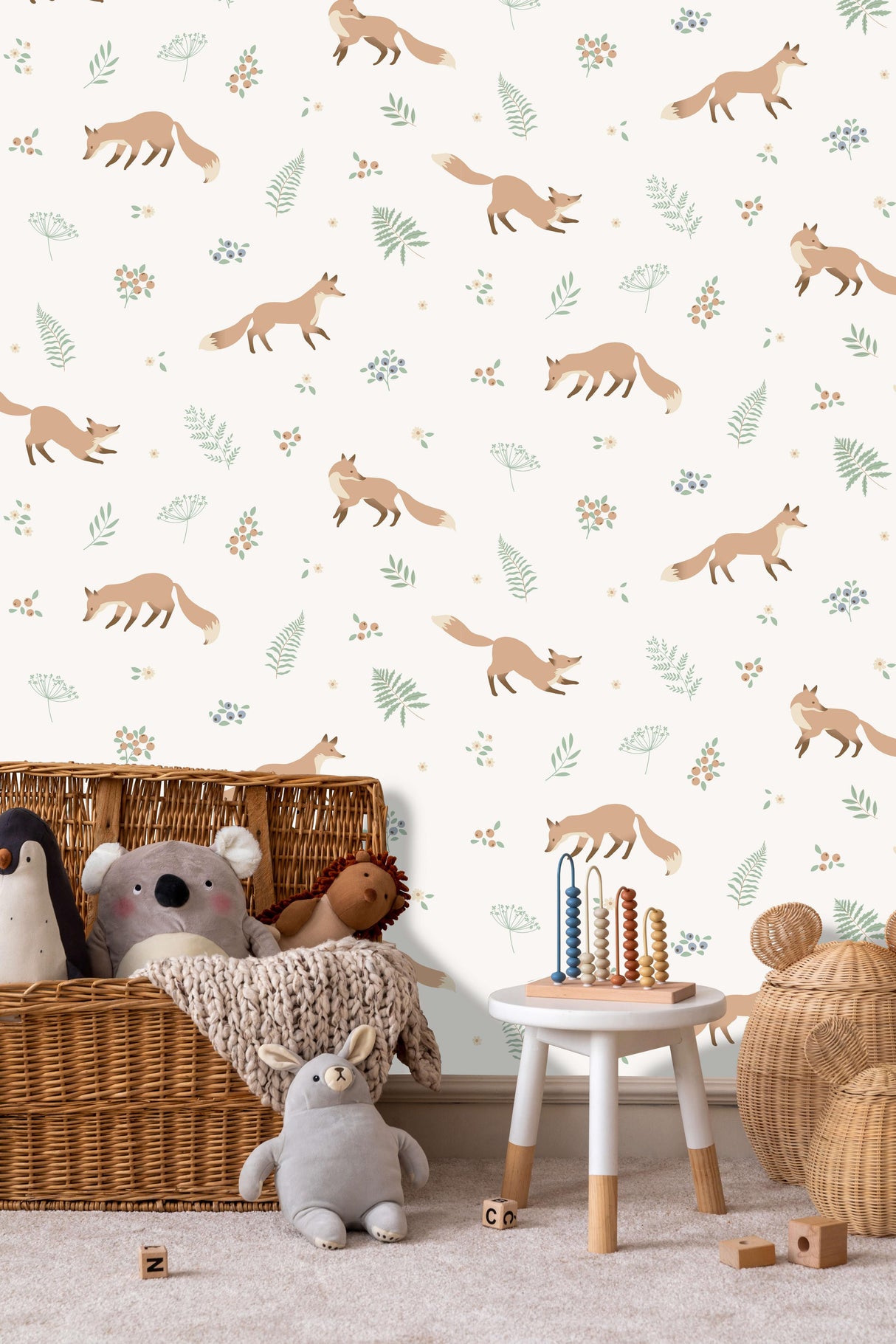 Veer Decor Fox and Fern White Wallpaper