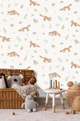 Veer Decor Fox and Fern White Wallpaper
