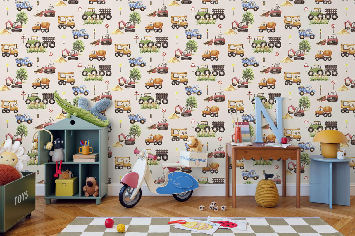 Veer Decor Little Builders Beige Wallpaper