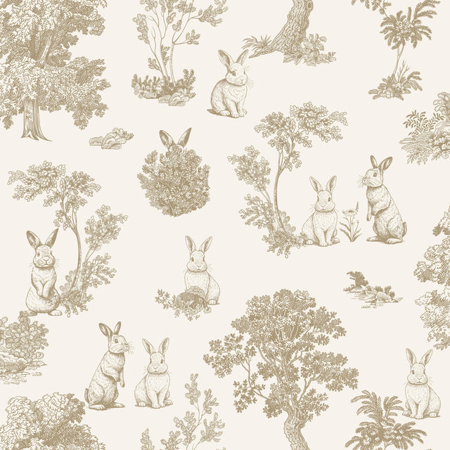 Veer Decor Cottontails Bunny Toile Beige Wallpaper