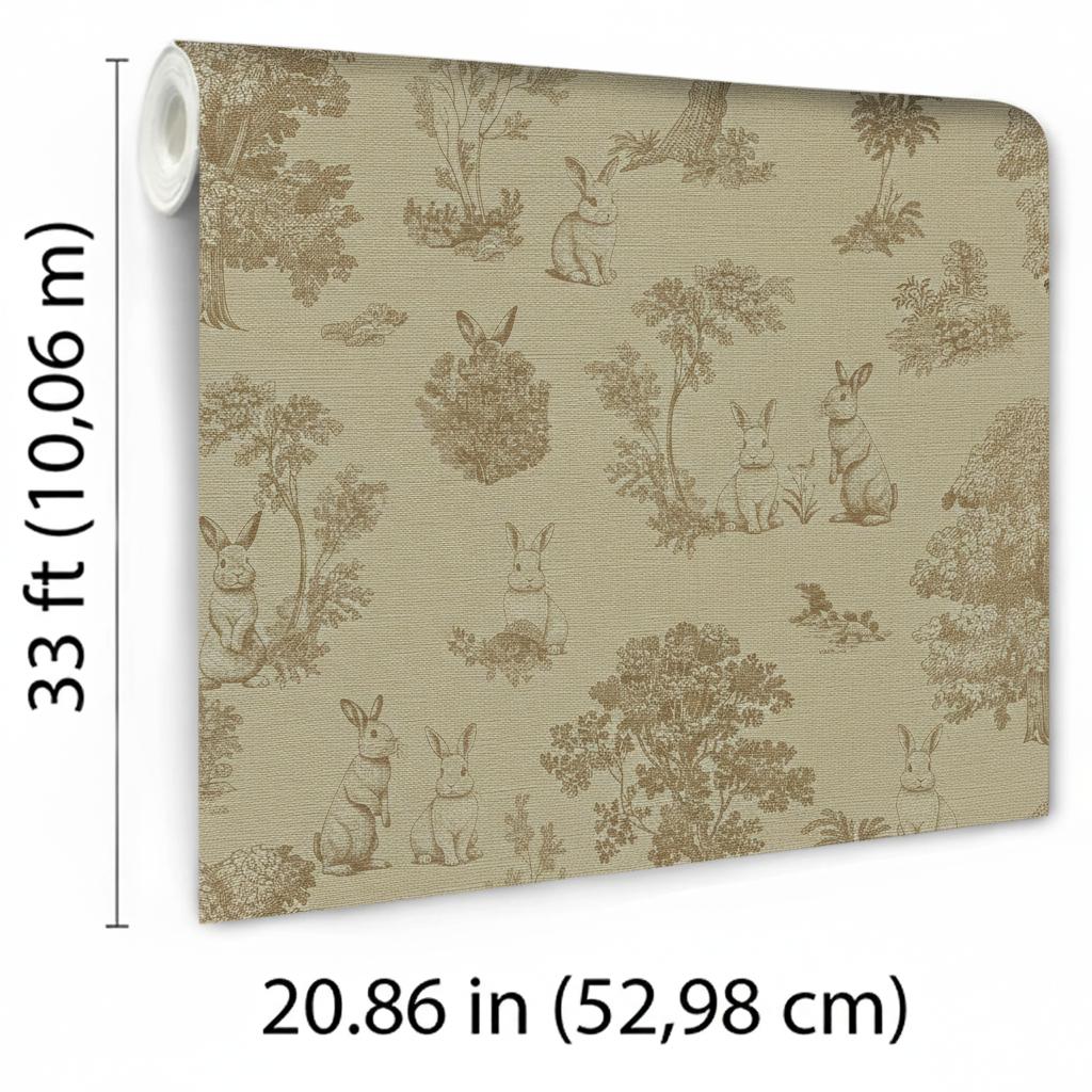 Veer Decor Cottontails Bunny Toile Beige Wallpaper