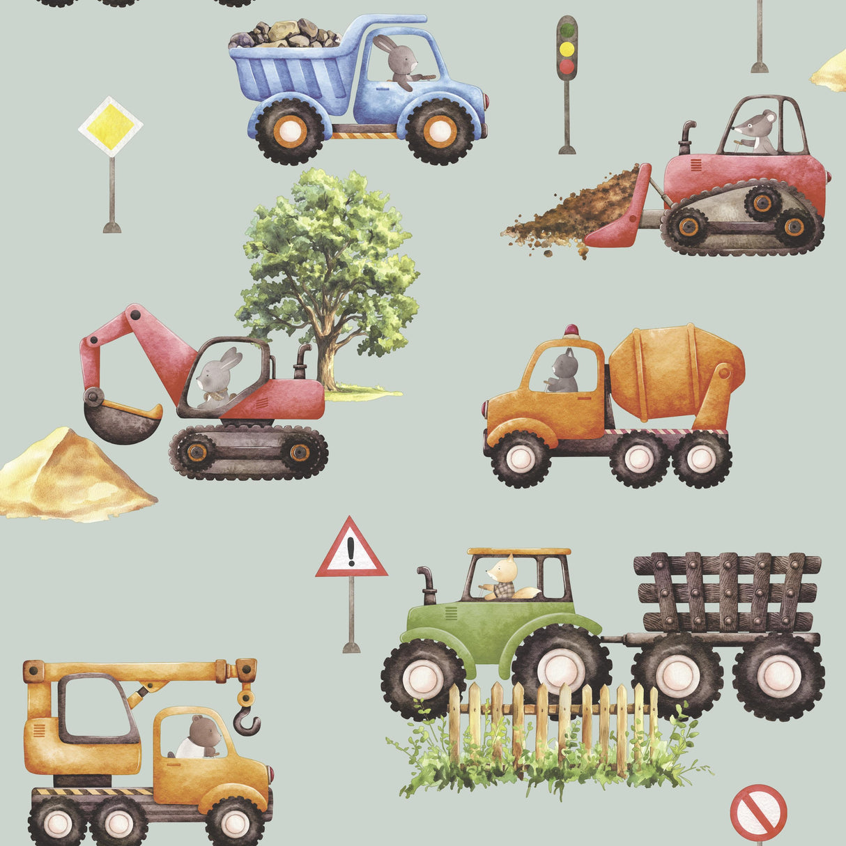 Veer Decor Little Builders Grey Wallpaper