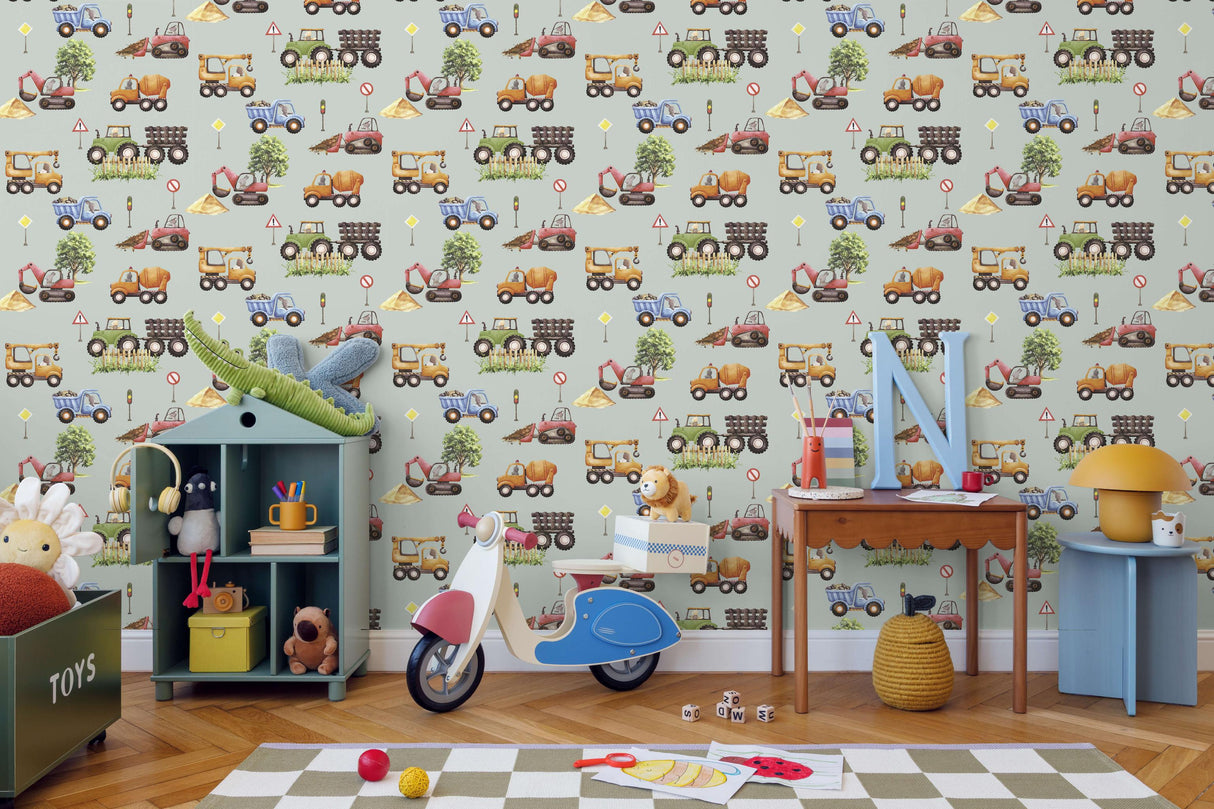 Veer Decor Little Builders Grey Wallpaper