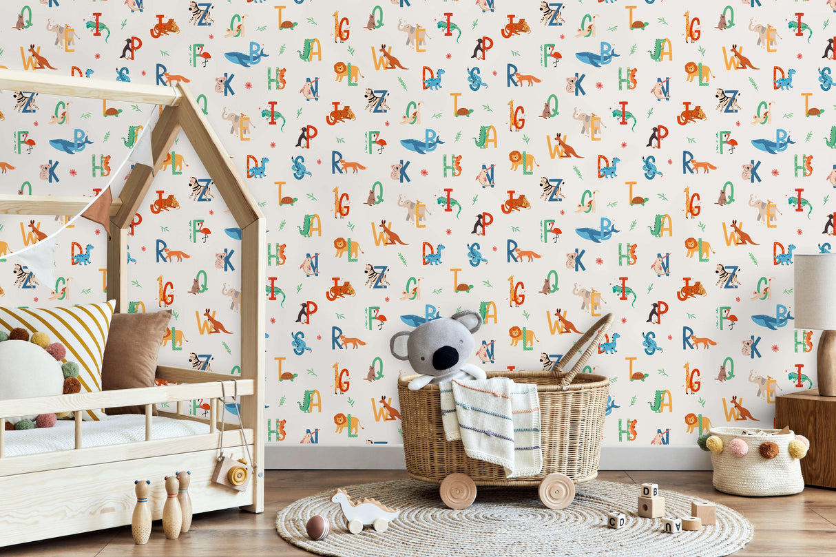 Veer Decor Animal Alphabet Multicolor Wallpaper
