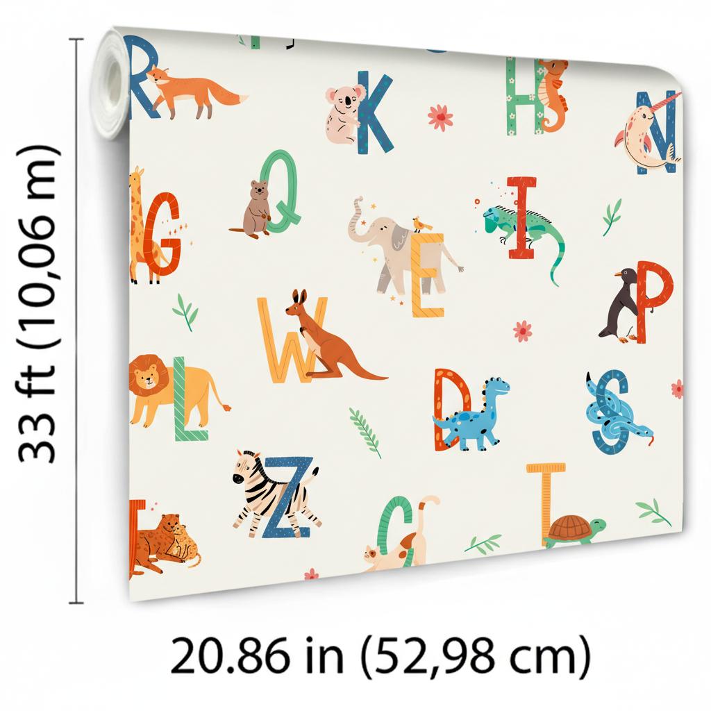 Veer Decor Animal Alphabet Multicolor Wallpaper