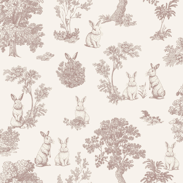 Veer Decor Cottontails Bunny Toile Red Wallpaper
