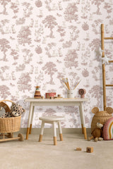 Veer Decor Cottontails Bunny Toile Red Wallpaper
