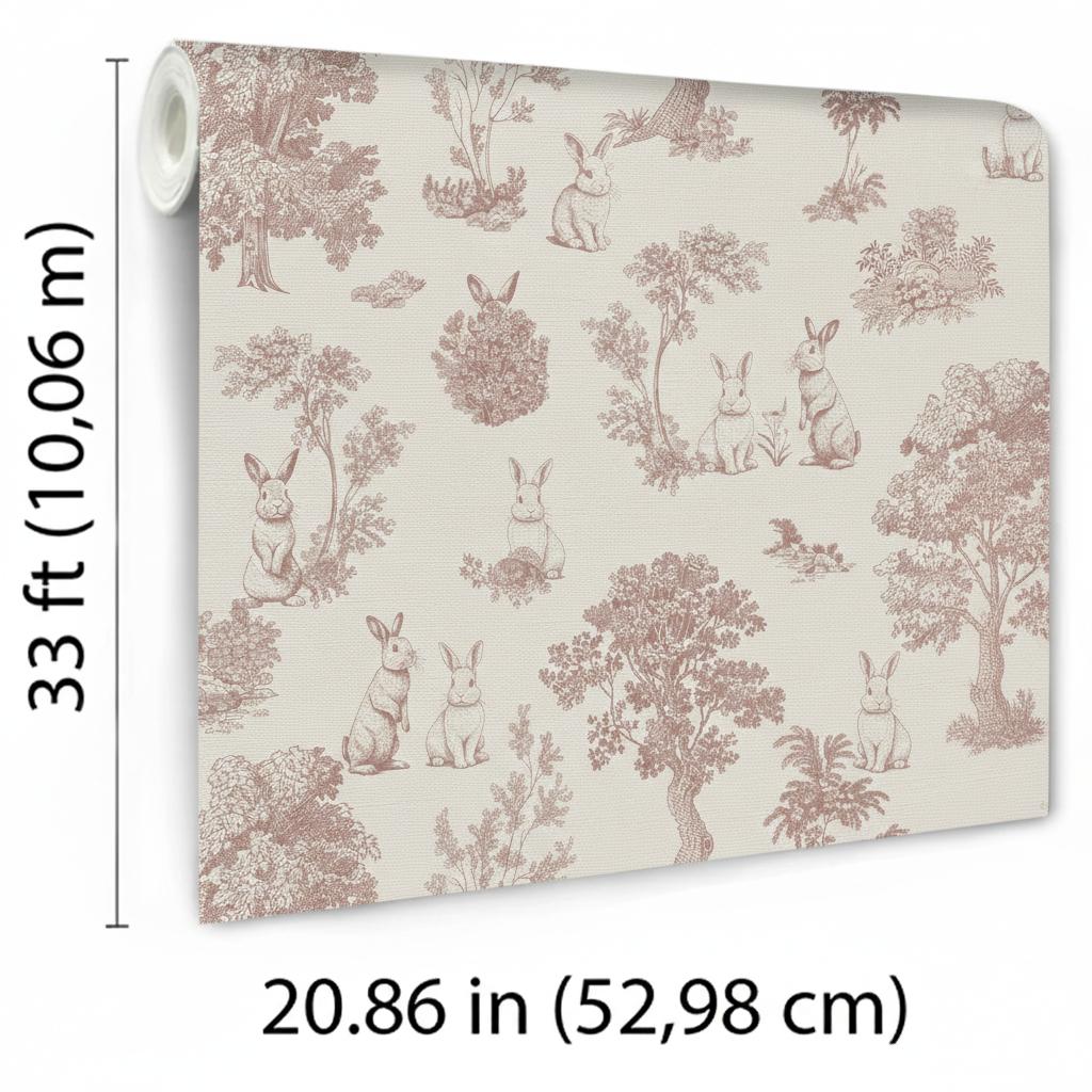Veer Decor Cottontails Bunny Toile Red Wallpaper