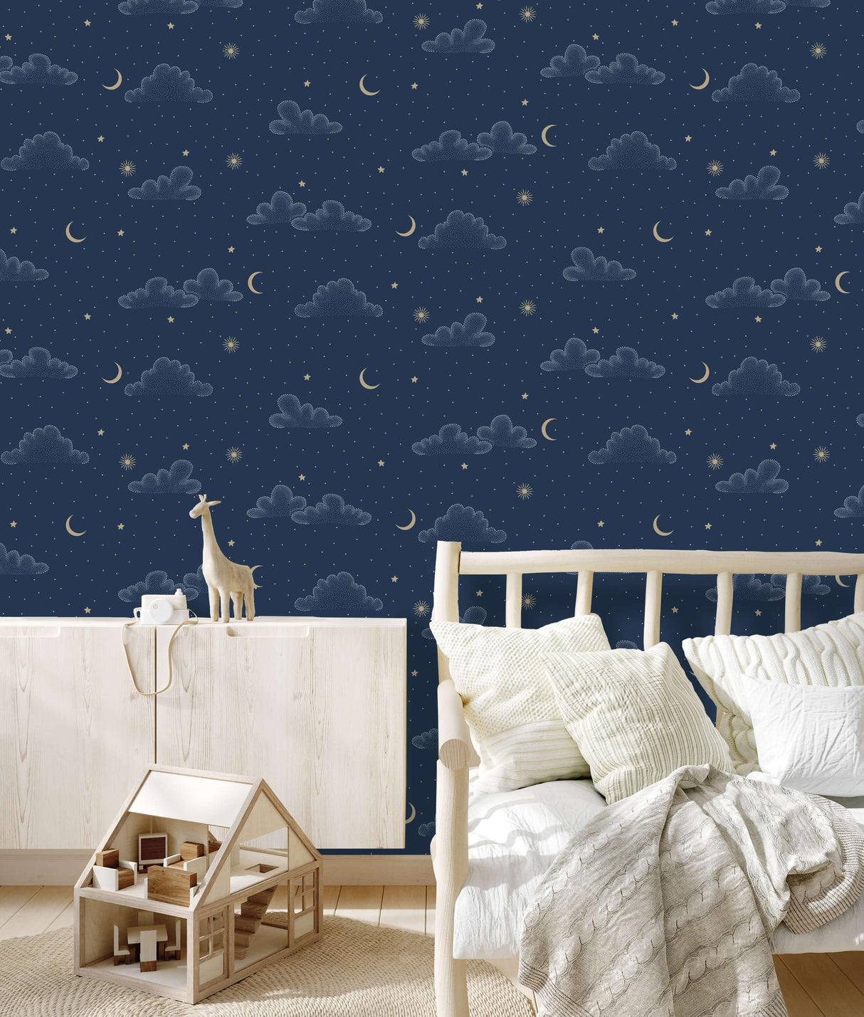 Veer Decor Moonlit Mist Navy Blue Wallpaper