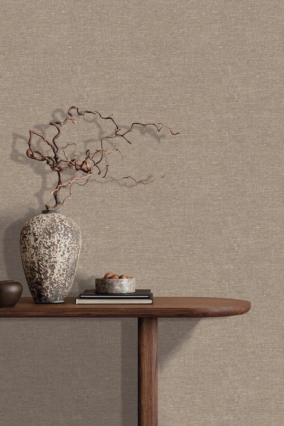 Veer Decor Faux Hemp Texture Roasted Cashew Wallpaper