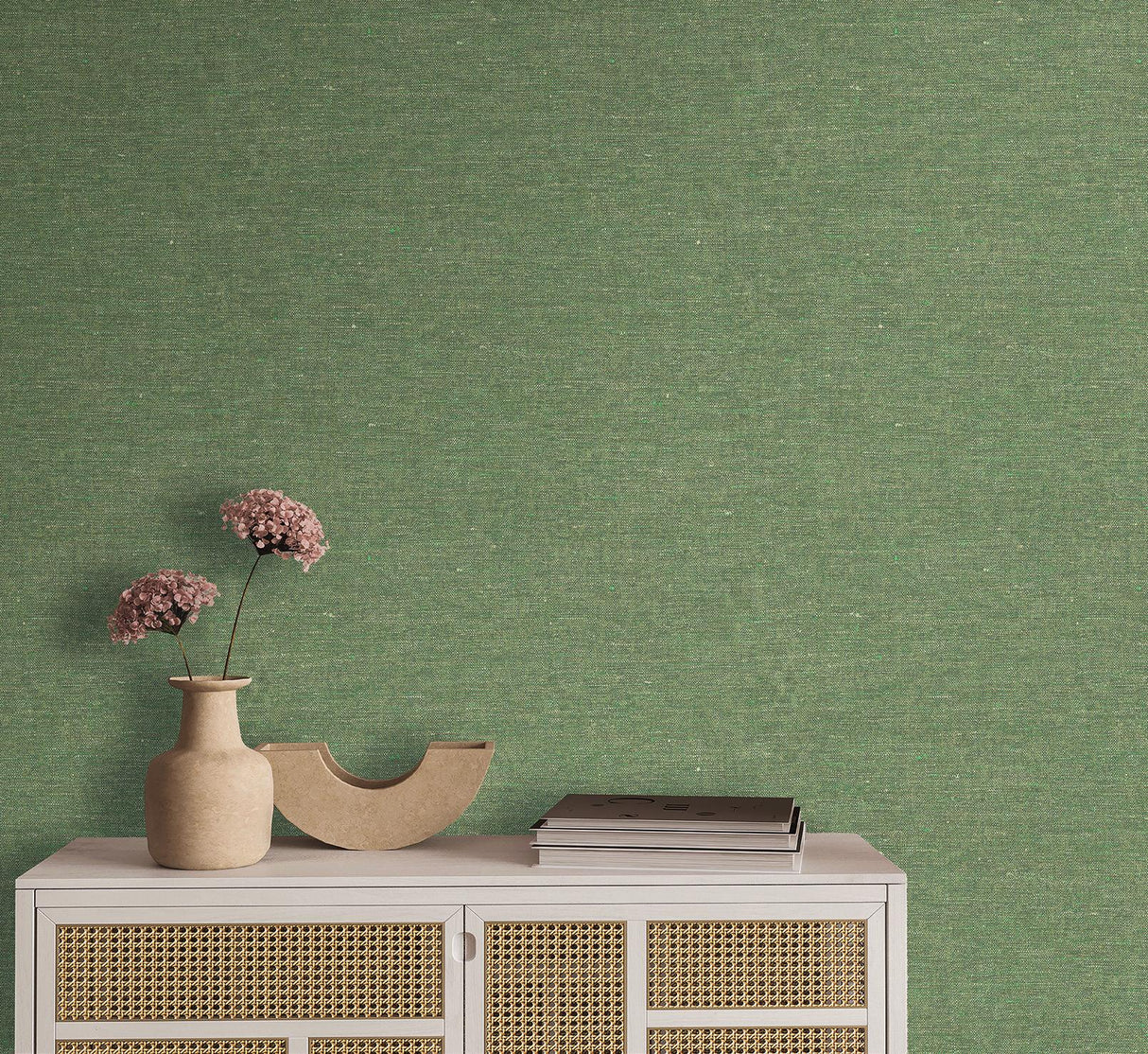 Veer Decor Faux Hemp Texture Oil Green Wallpaper