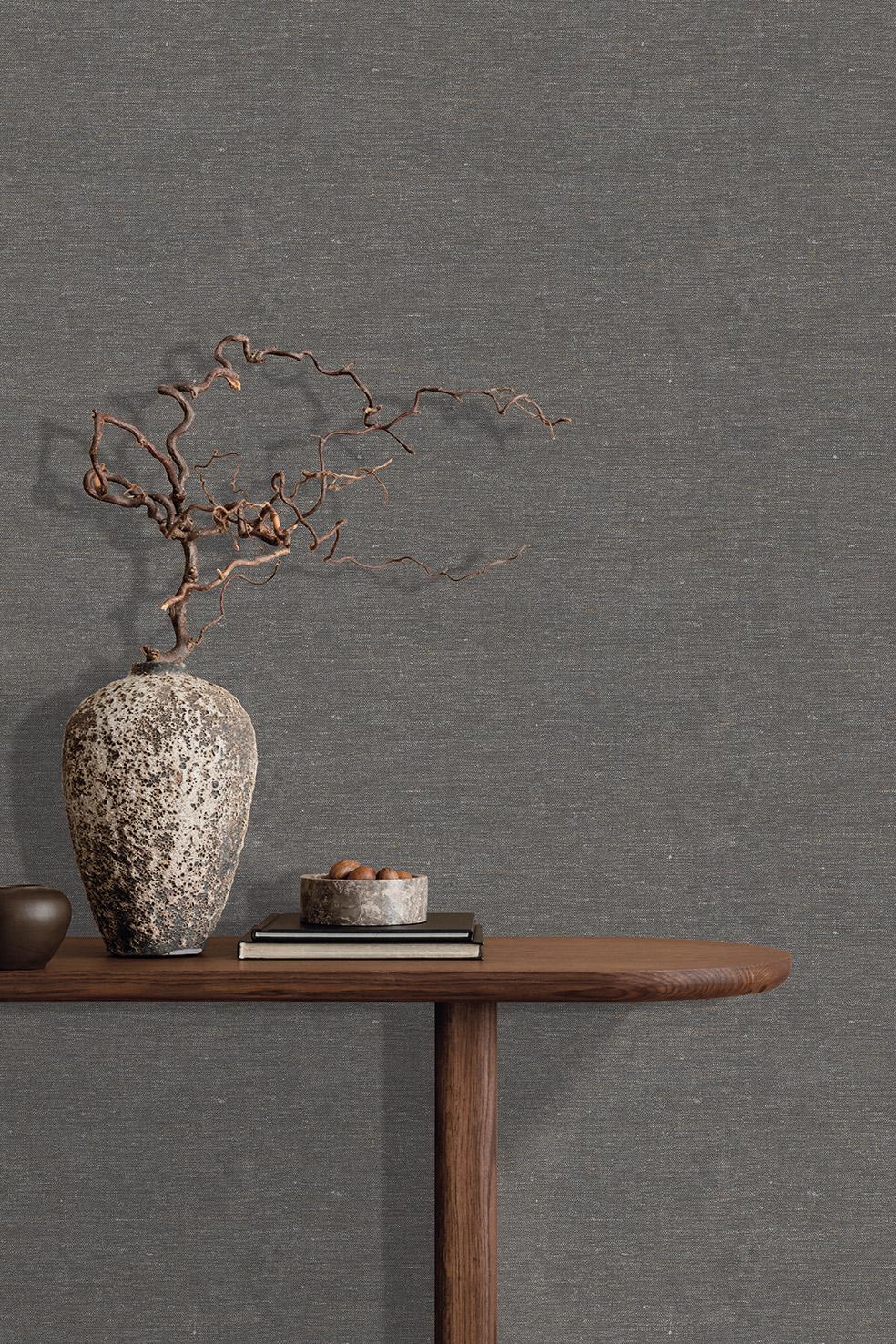 Veer Decor Faux Hemp Texture Anthracite Wallpaper