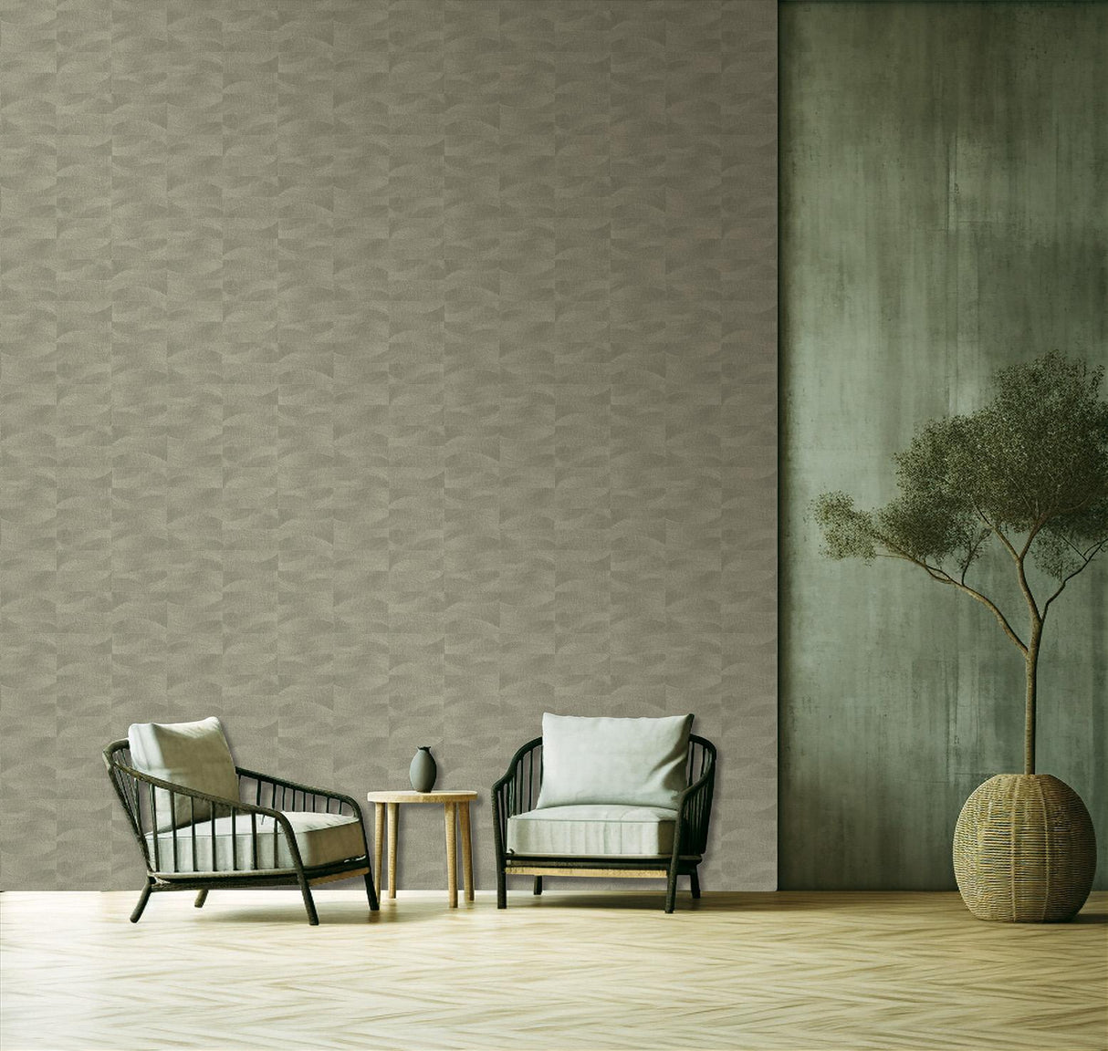 Veer Decor Terra Tide Geo Texture Oil Green Wallpaper