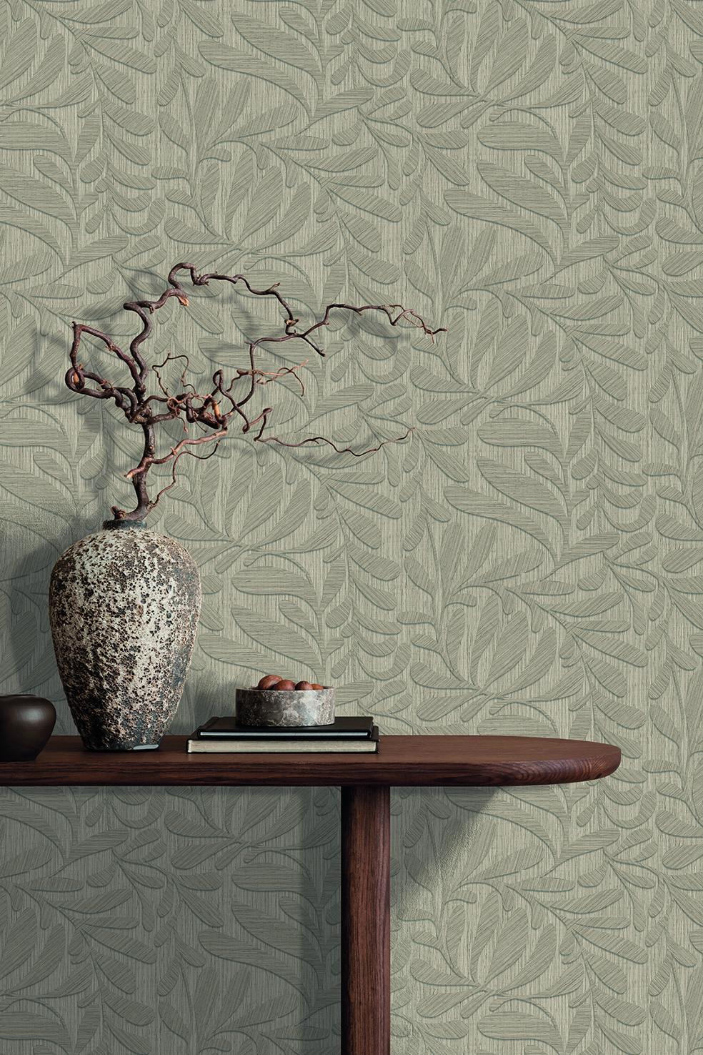 Veer Decor Carved Foliage Warm Grey Wallpaper