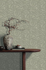 Veer Decor Carved Foliage Warm Grey Wallpaper